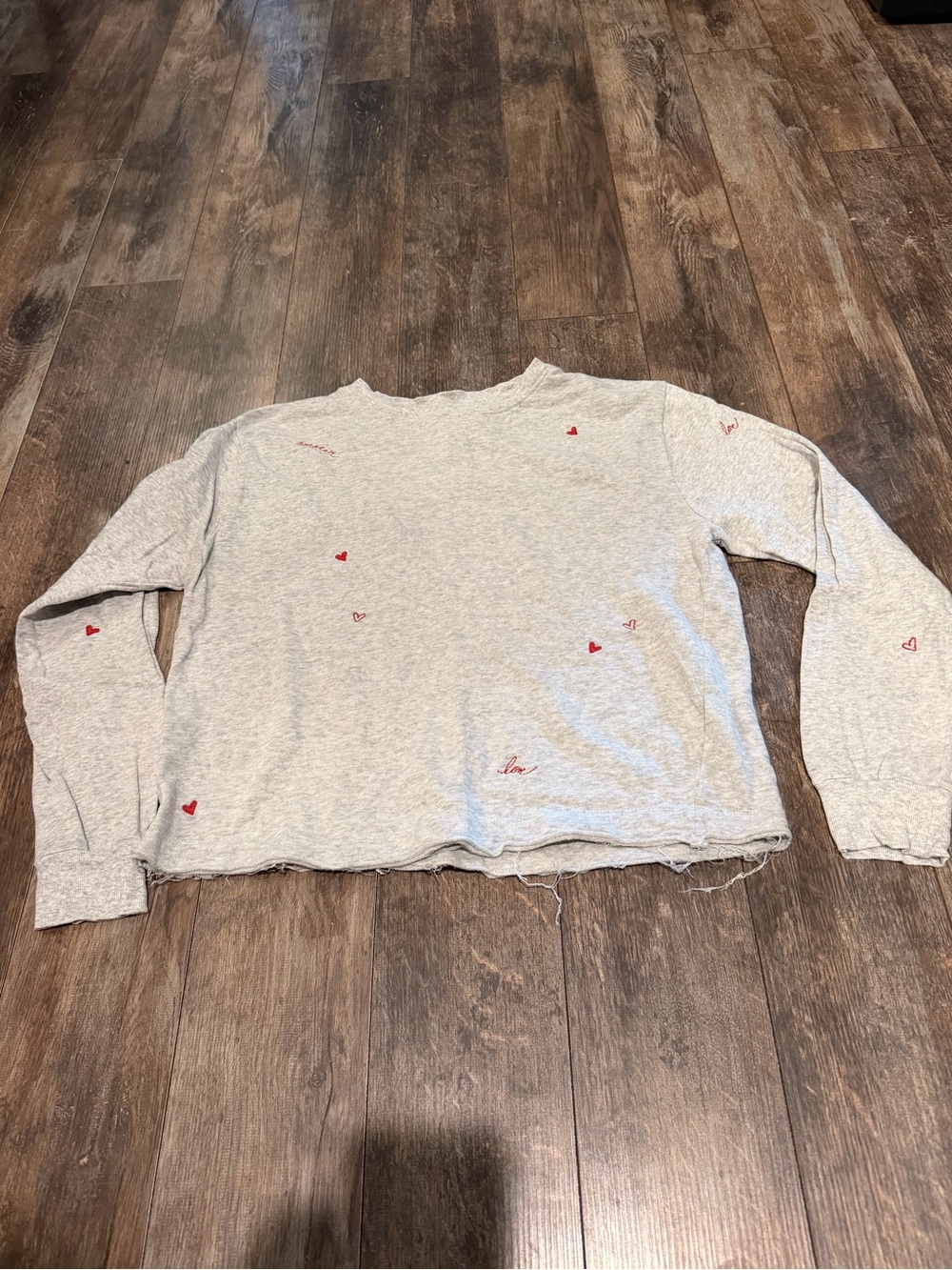 🌺Grey State Heather Gray Sweatshirt with Red Heart Accents